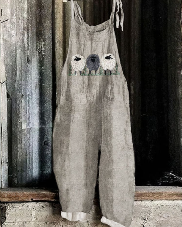 Anna - Vintage Sheep Loose Casual Jumpsuit