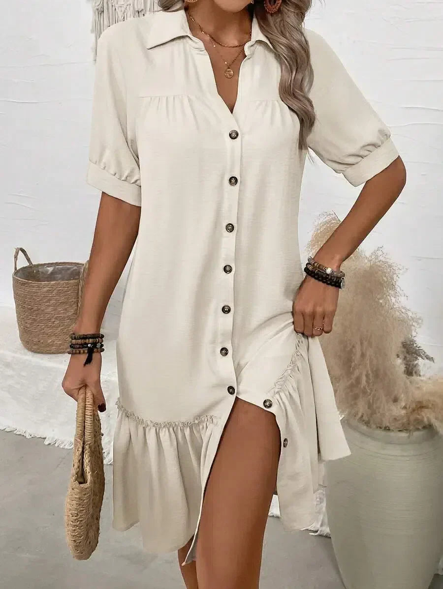 Nola | Button-Down Ruffle Hem Shirt Dress