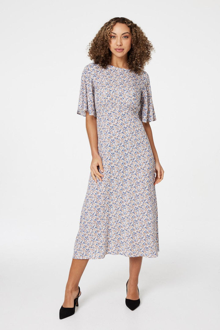 Angel - Floral Sleeved Midi Dress