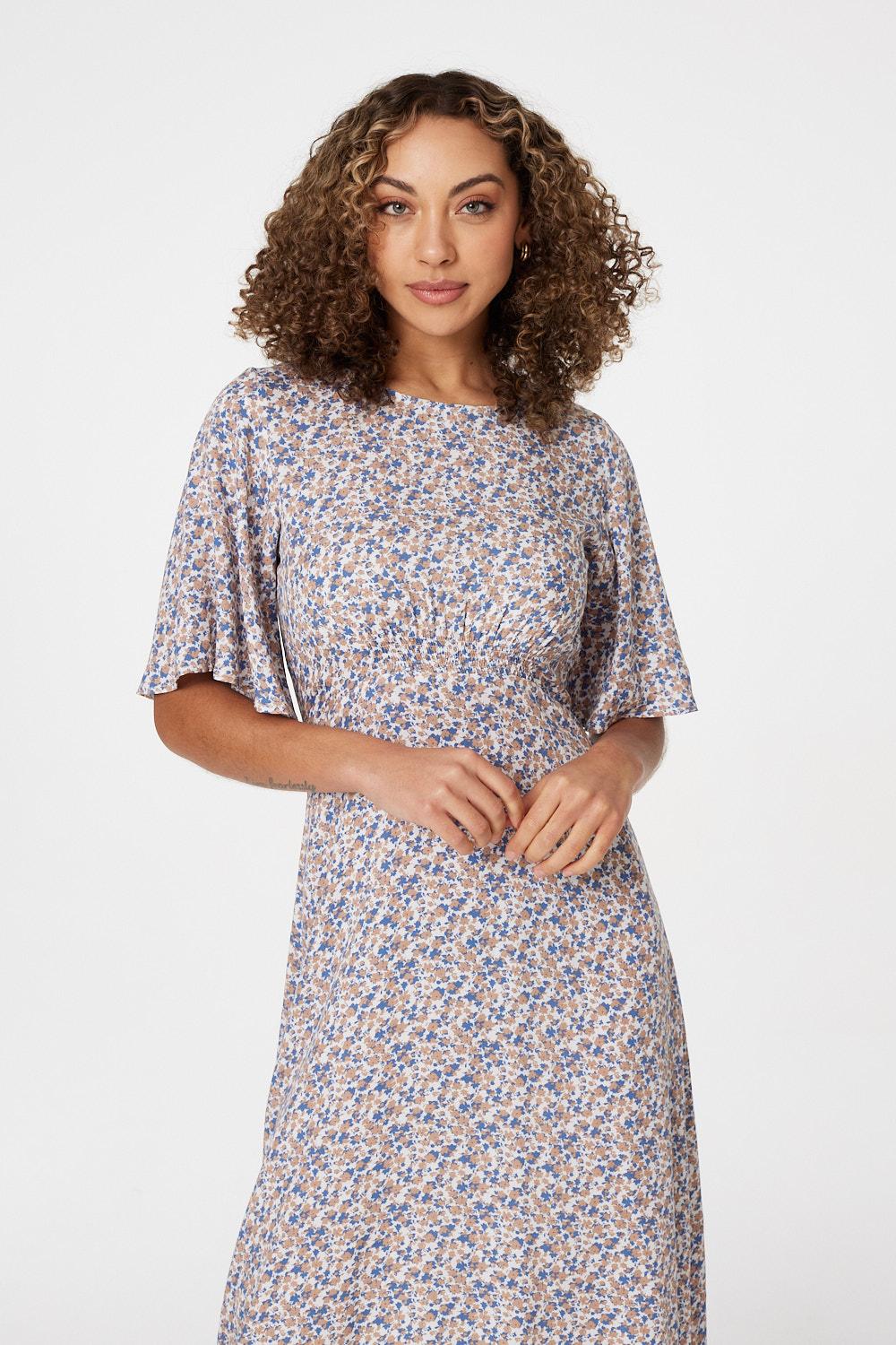 Angel - Floral Sleeved Midi Dress