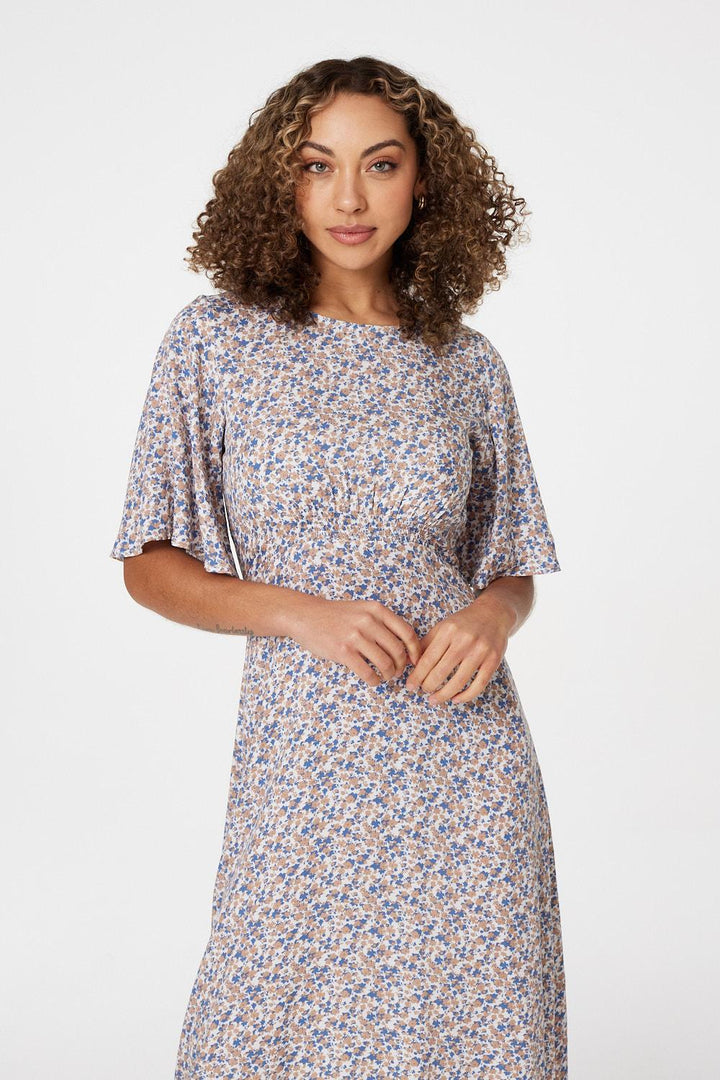 Angel - Floral Sleeved Midi Dress