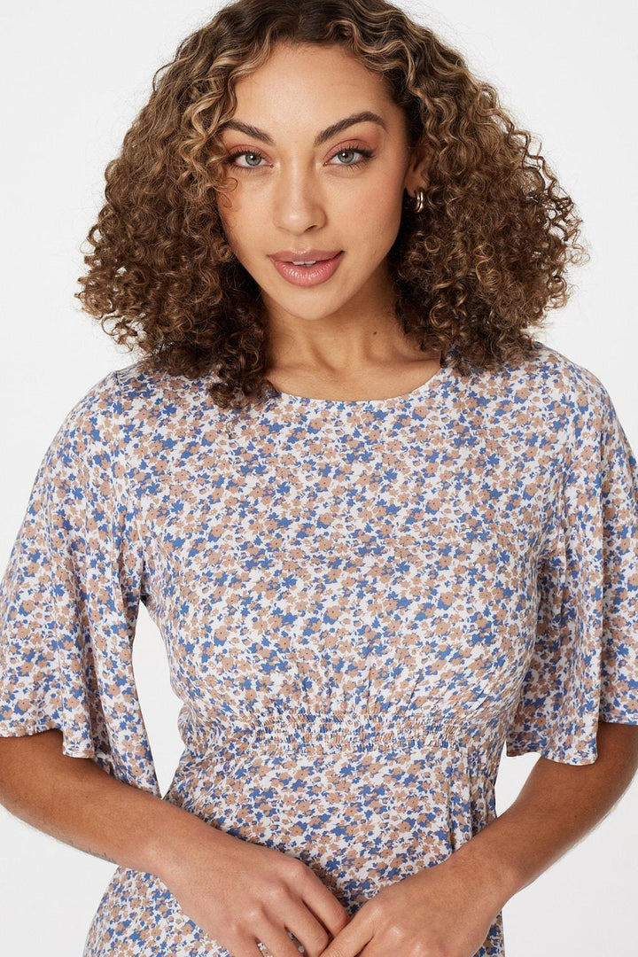 Angel - Floral Sleeved Midi Dress