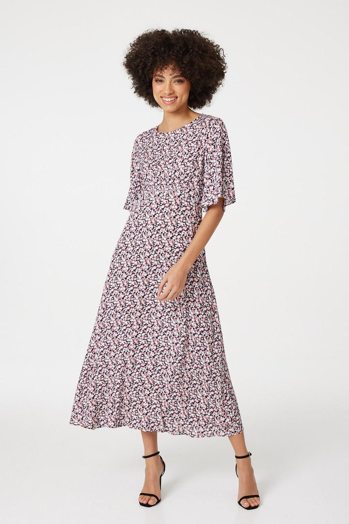 Angel - Floral Sleeved Midi Dress