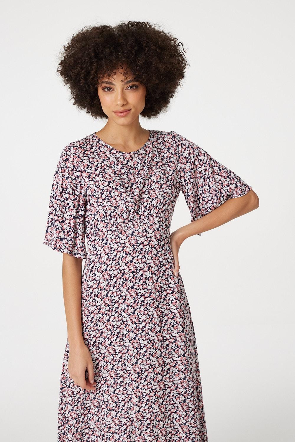 Angel - Floral Sleeved Midi Dress