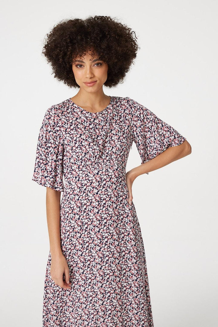 Angel - Floral Sleeved Midi Dress