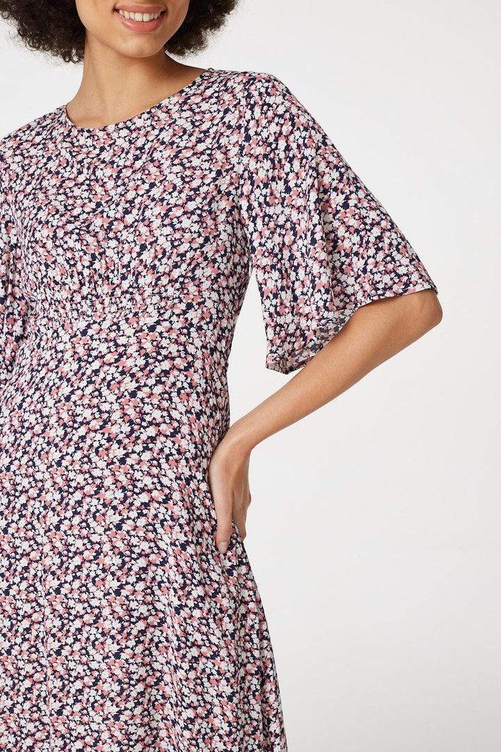 Angel - Floral Sleeved Midi Dress