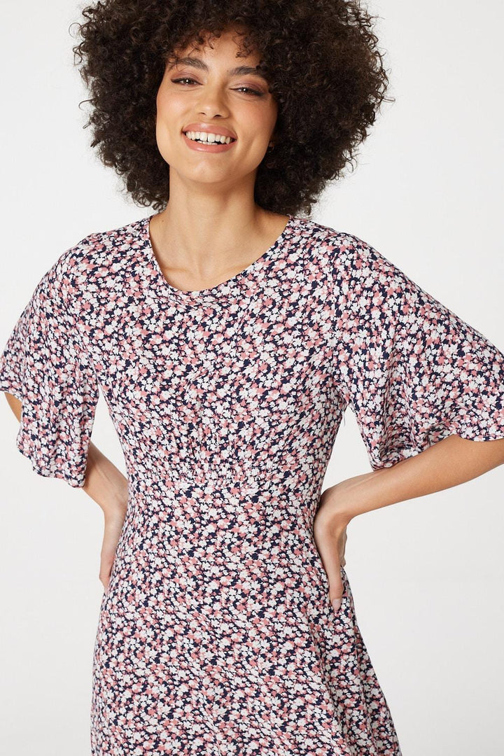 Angel - Floral Sleeved Midi Dress
