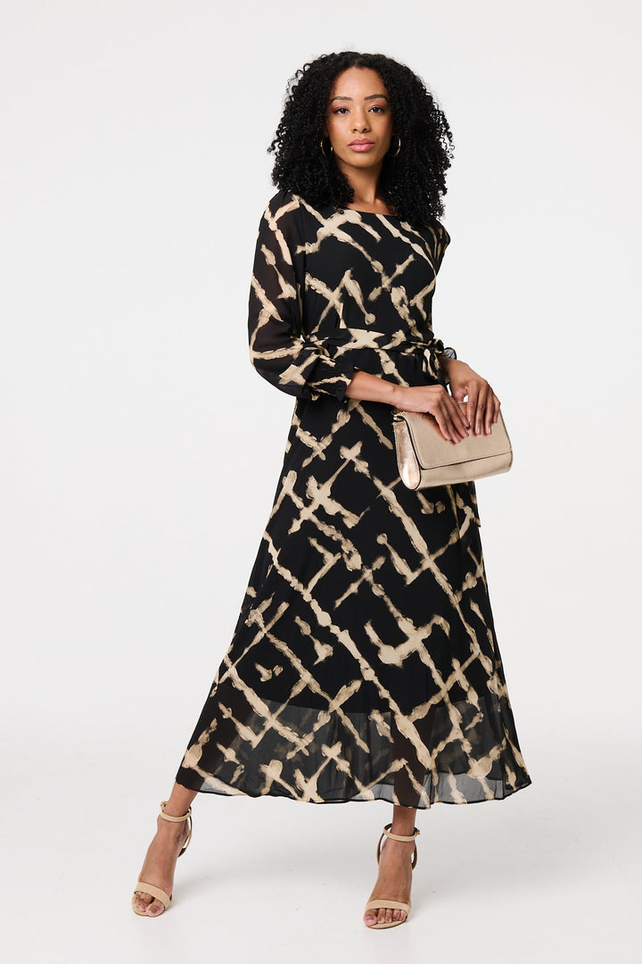 Evelyn -  Long Sleeve Tie Waist Maxi Dress