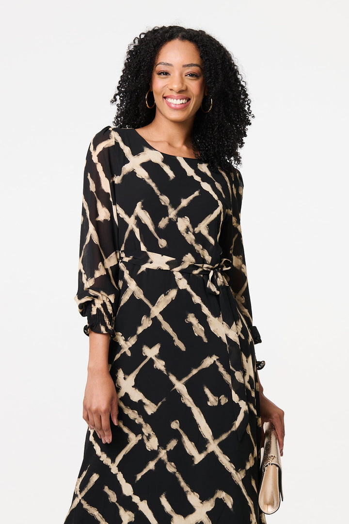Evelyn -  Long Sleeve Tie Waist Maxi Dress