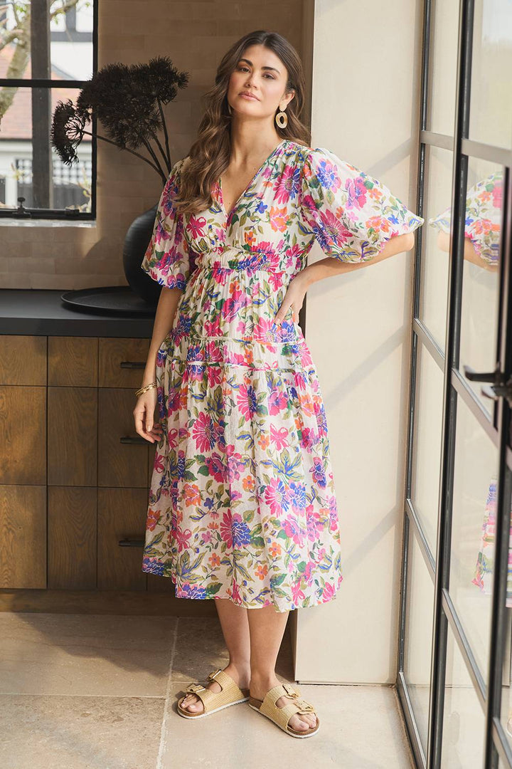 Willow - Floral 1/2 Puff Sleeve Midi Dress