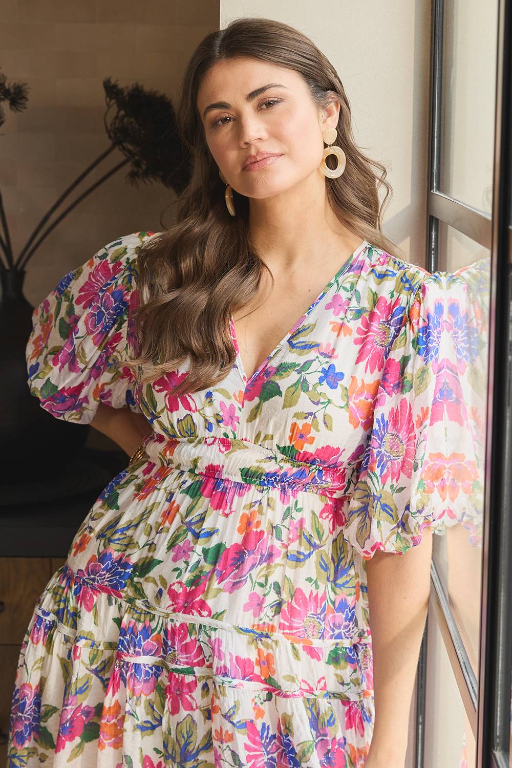 Willow - Floral 1/2 Puff Sleeve Midi Dress