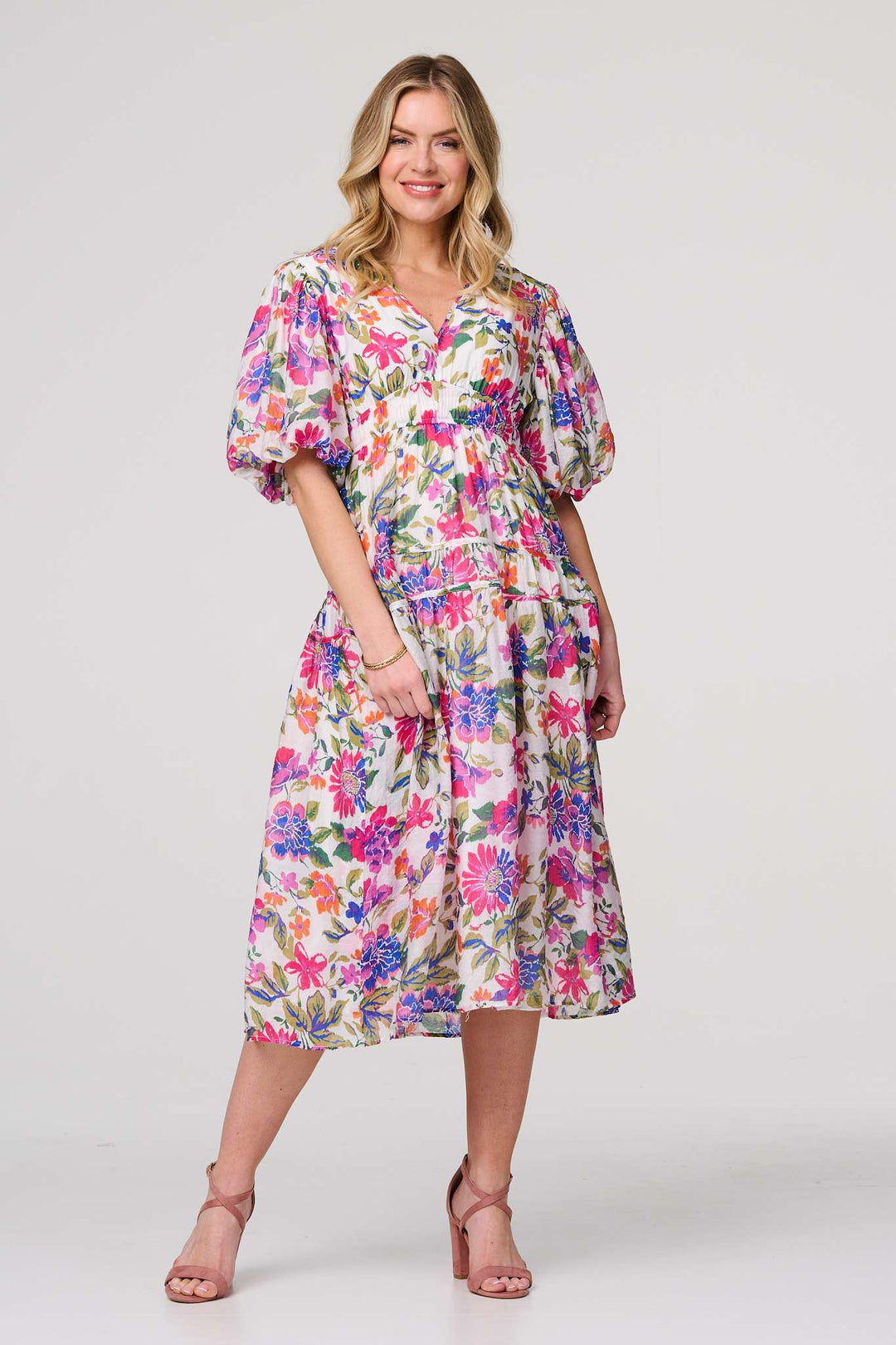 Willow - Floral 1/2 Puff Sleeve Midi Dress