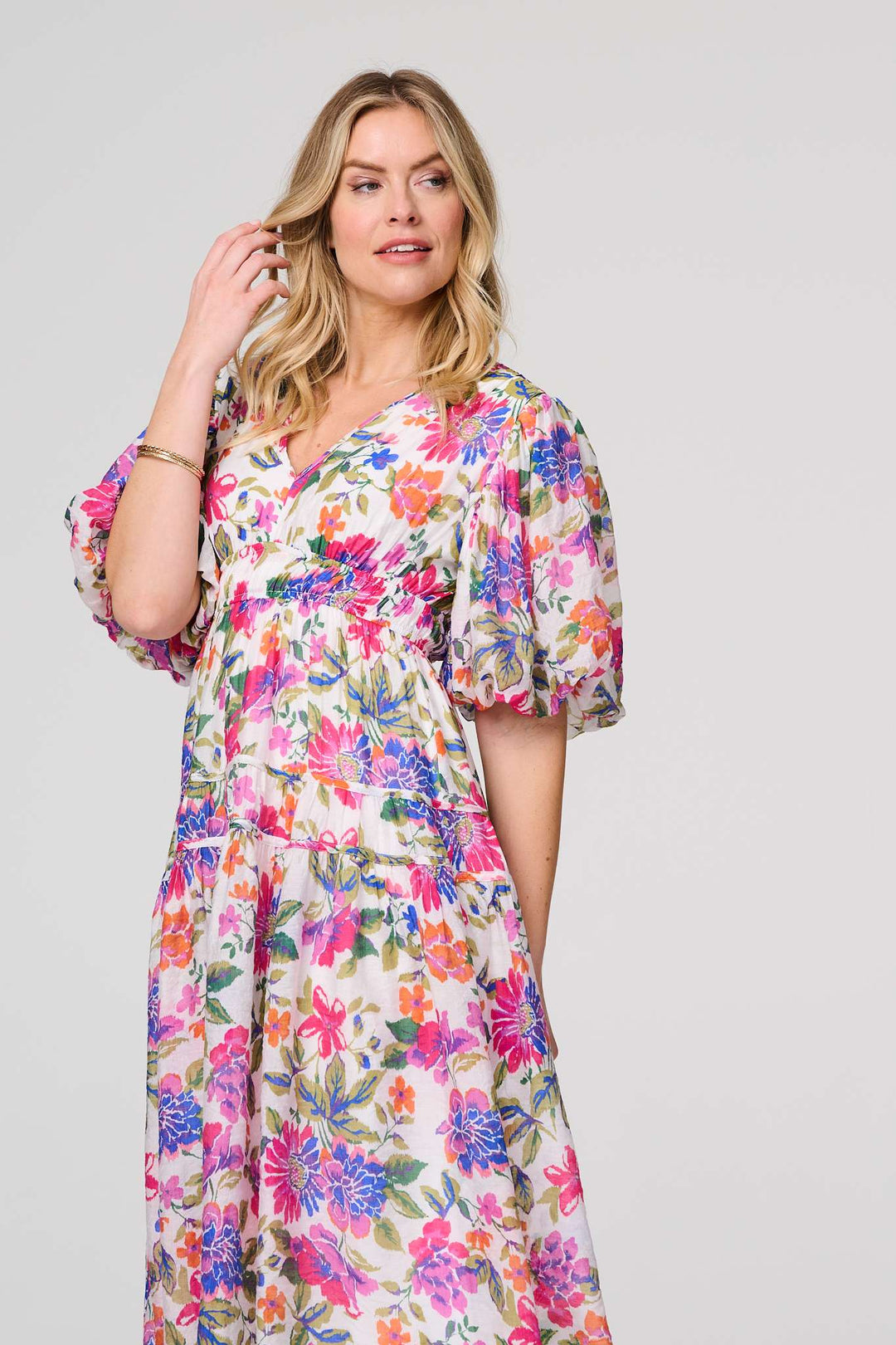 Willow - Floral 1/2 Puff Sleeve Midi Dress
