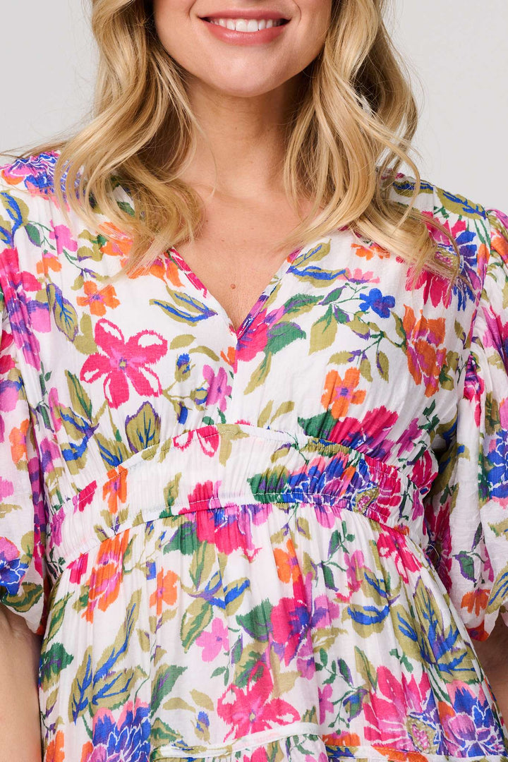Willow - Floral 1/2 Puff Sleeve Midi Dress