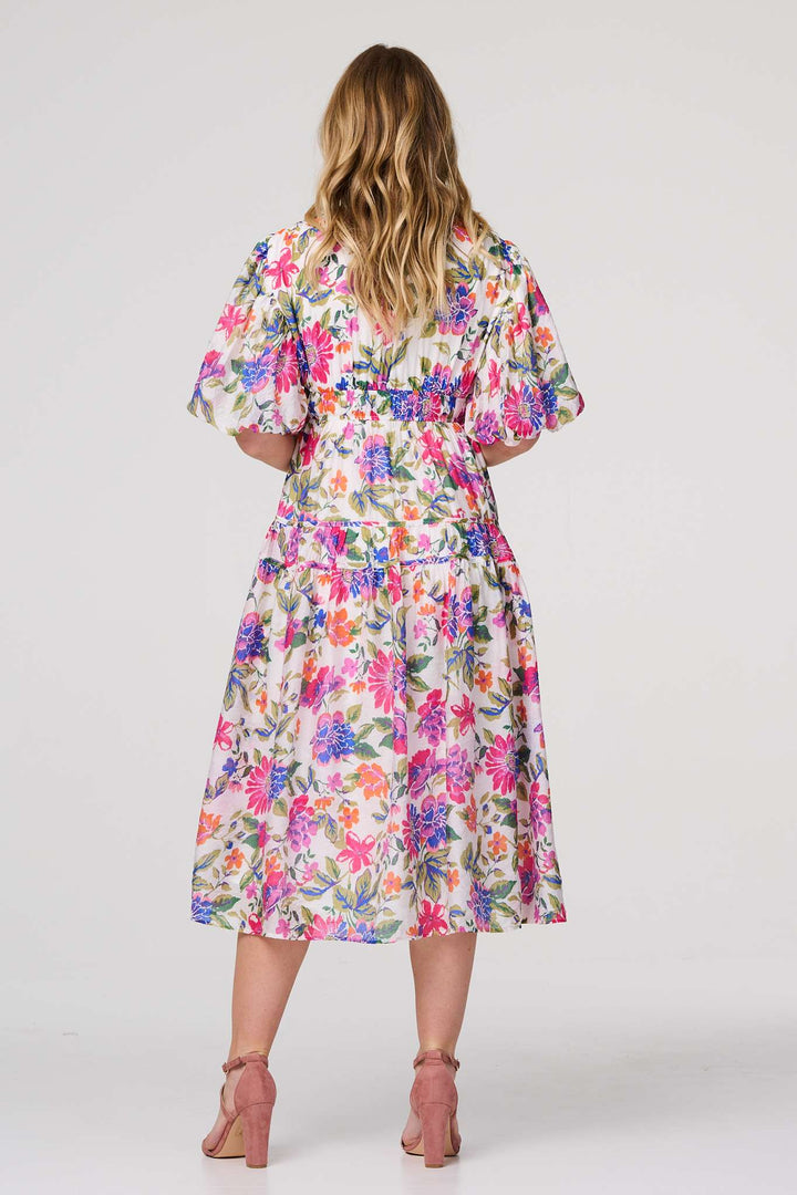 Willow - Floral 1/2 Puff Sleeve Midi Dress