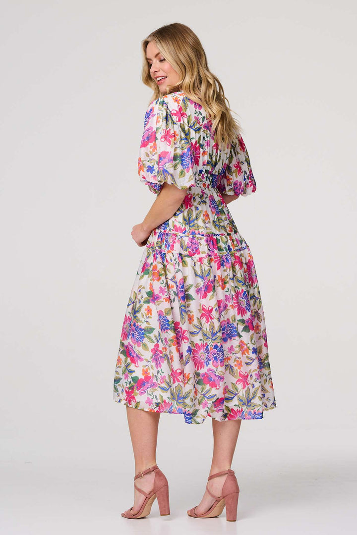 Willow - Floral 1/2 Puff Sleeve Midi Dress