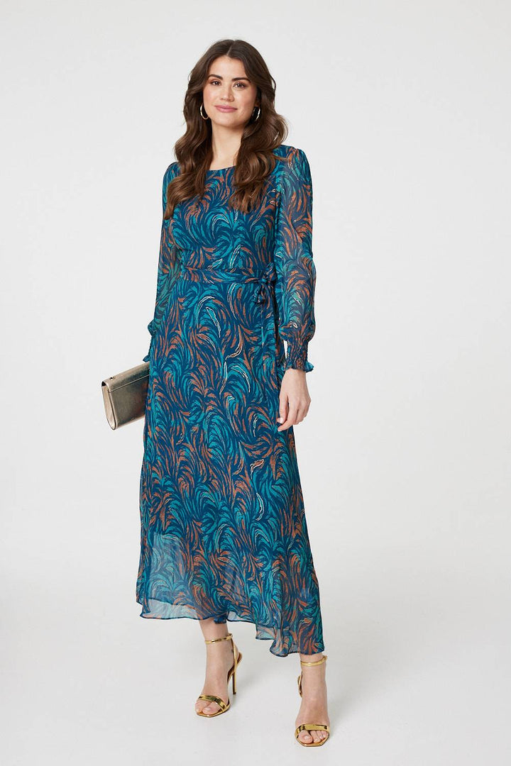 Ava - Abstract Long Sheer Sleeve Maxi Dress