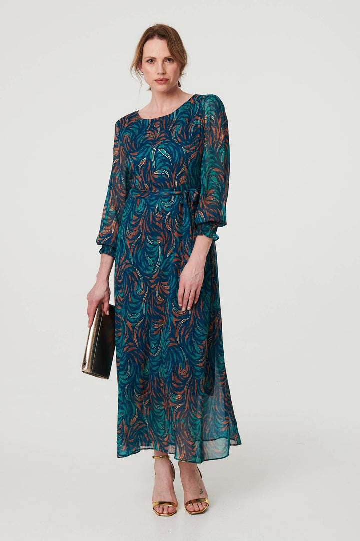 Ava - Abstract Long Sheer Sleeve Maxi Dress