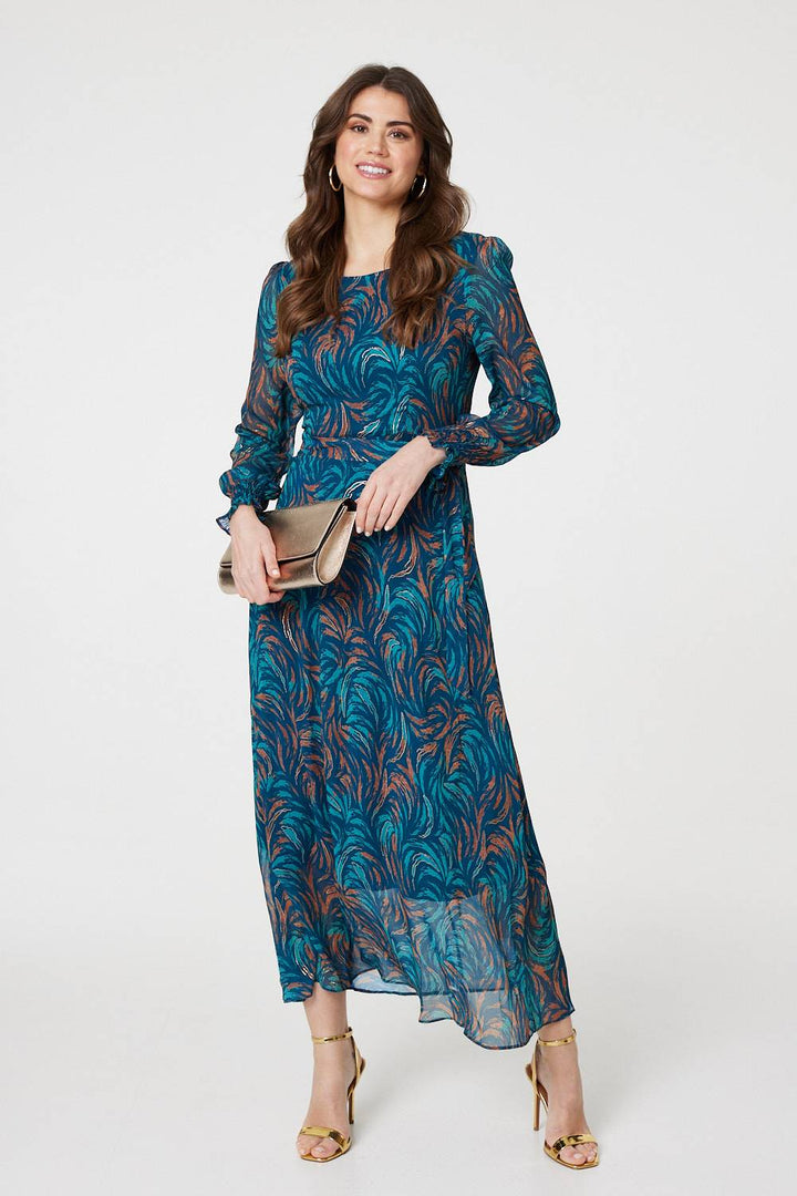 Ava - Abstract Long Sheer Sleeve Maxi Dress