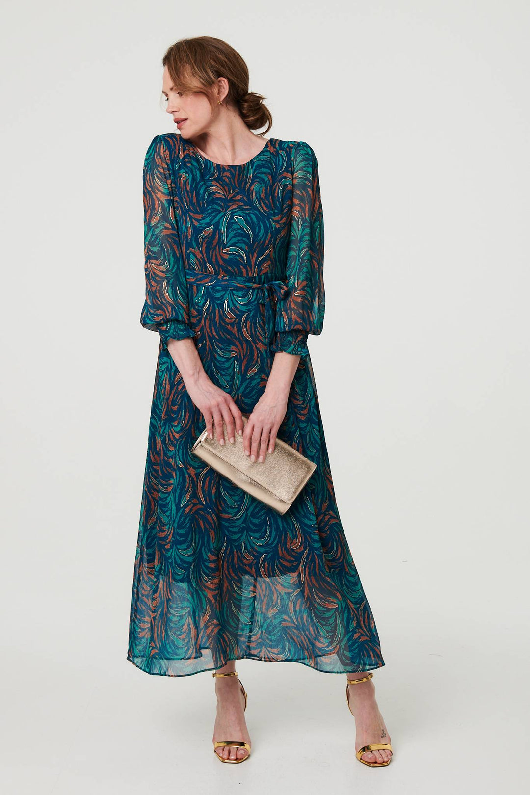 Ava - Abstract Long Sheer Sleeve Maxi Dress