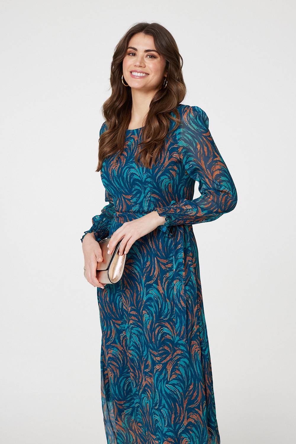 Ava - Abstract Long Sheer Sleeve Maxi Dress