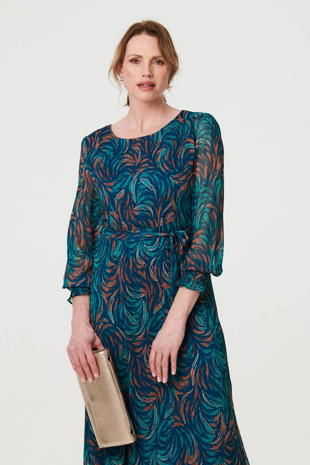 Ava - Abstract Long Sheer Sleeve Maxi Dress