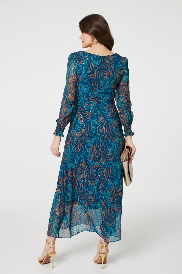 Ava - Abstract Long Sheer Sleeve Maxi Dress