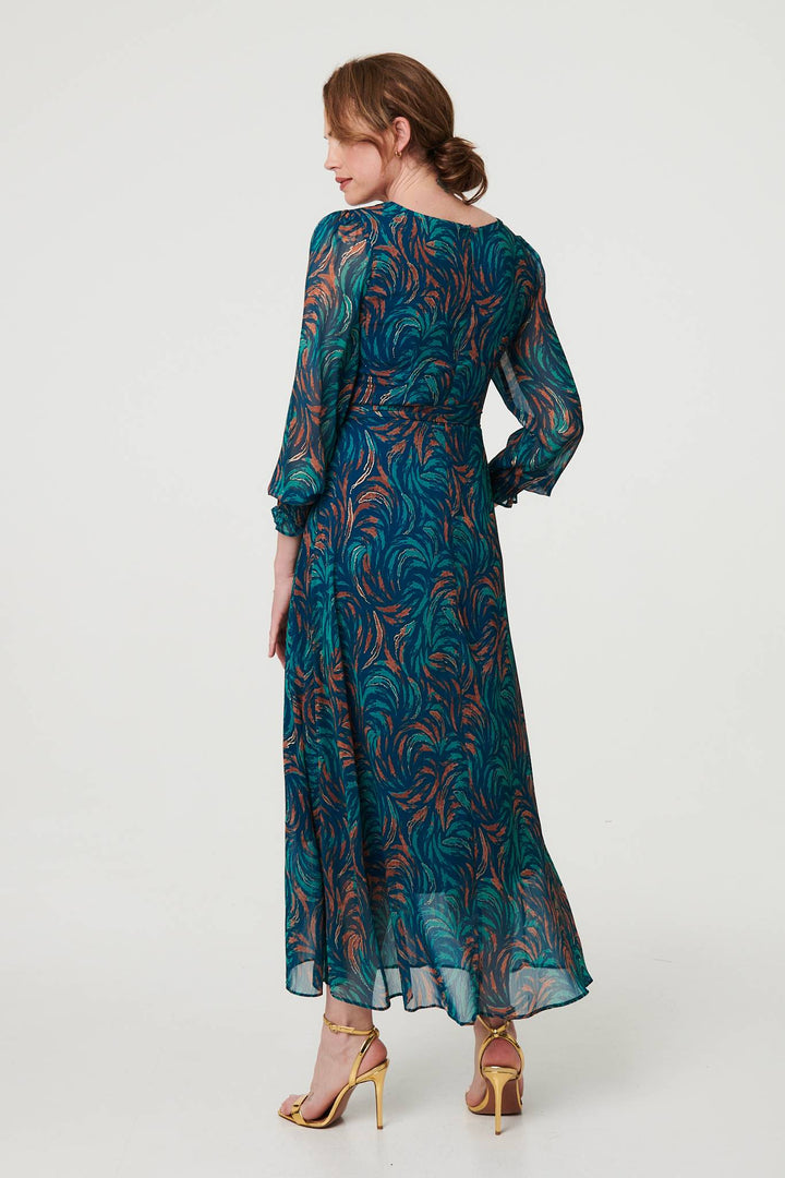 Ava - Abstract Long Sheer Sleeve Maxi Dress
