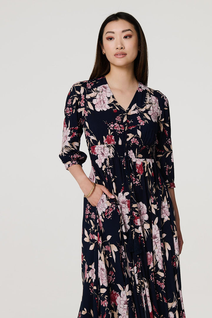 Mia - Floral 3/4 Sleeve A-Line Maxi Dress