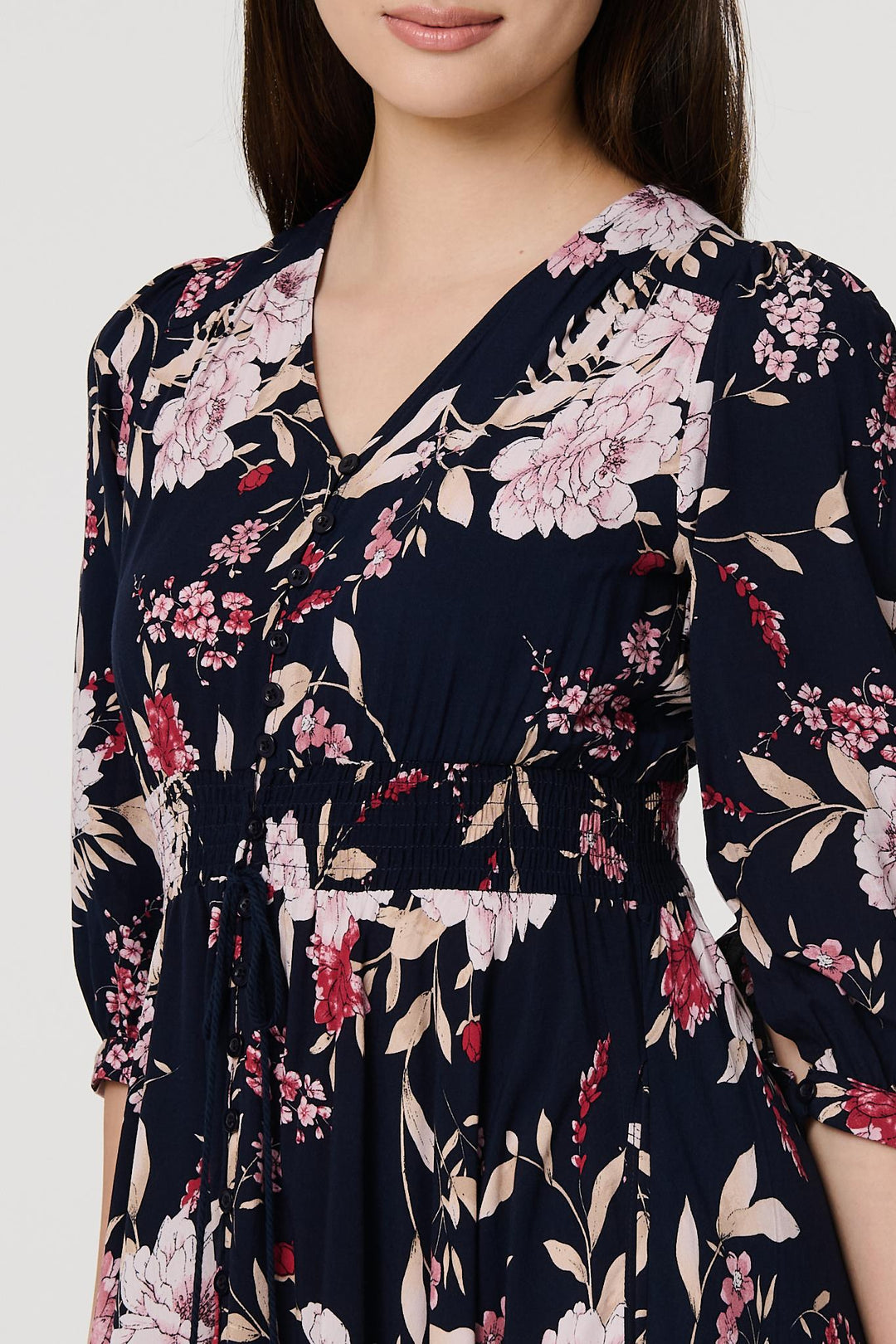 Mia - Floral 3/4 Sleeve A-Line Maxi Dress
