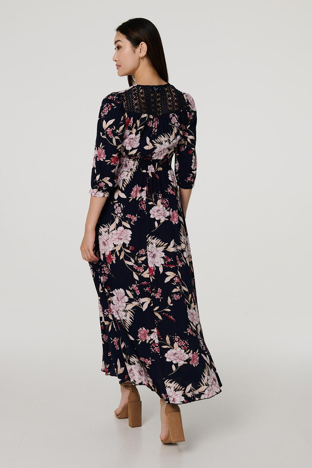 Mia - Floral 3/4 Sleeve A-Line Maxi Dress