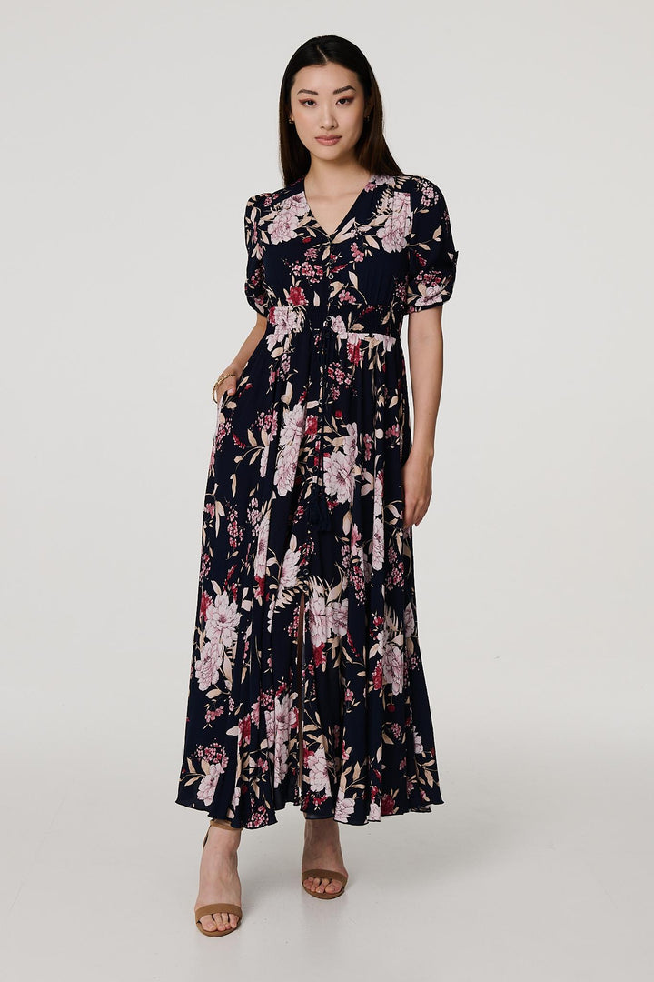 Mia - Floral 3/4 Sleeve A-Line Maxi Dress
