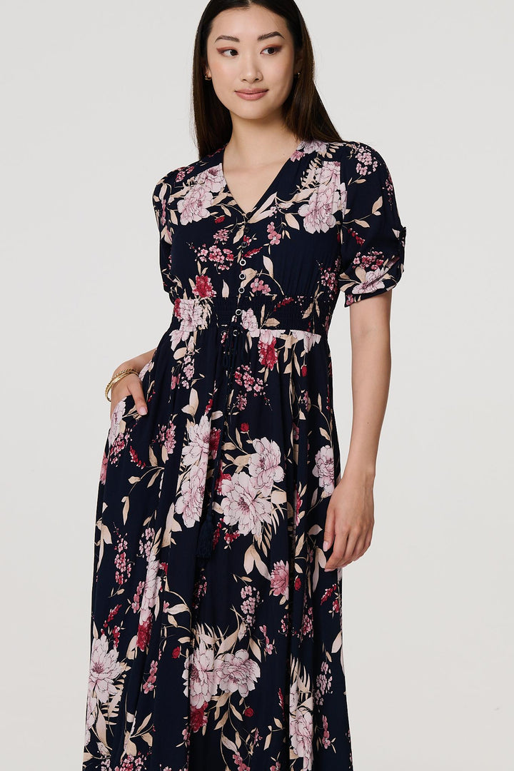 Mia - Floral 3/4 Sleeve A-Line Maxi Dress