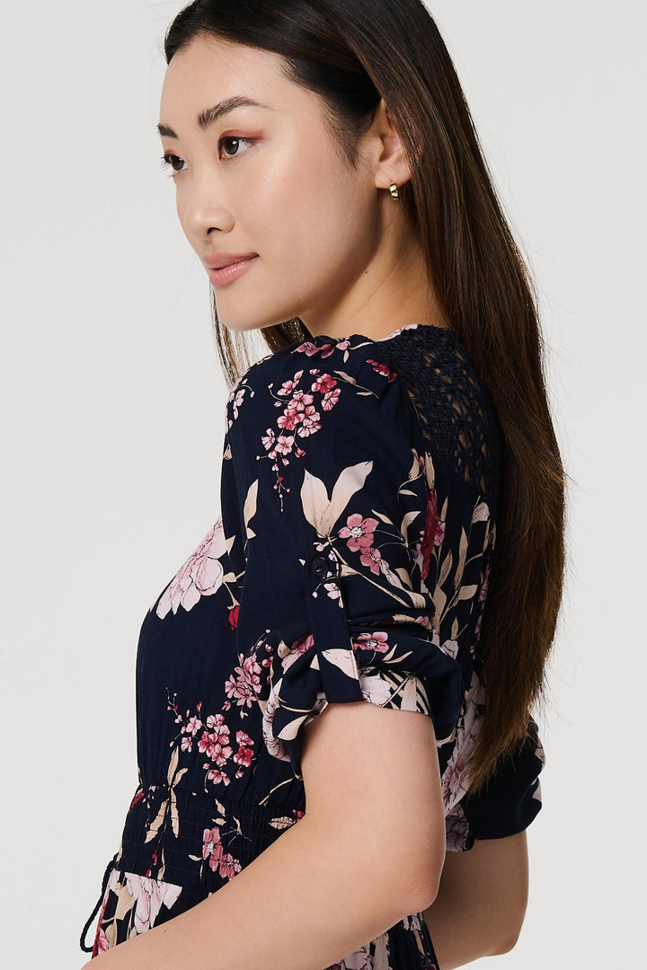 Mia - Floral 3/4 Sleeve A-Line Maxi Dress