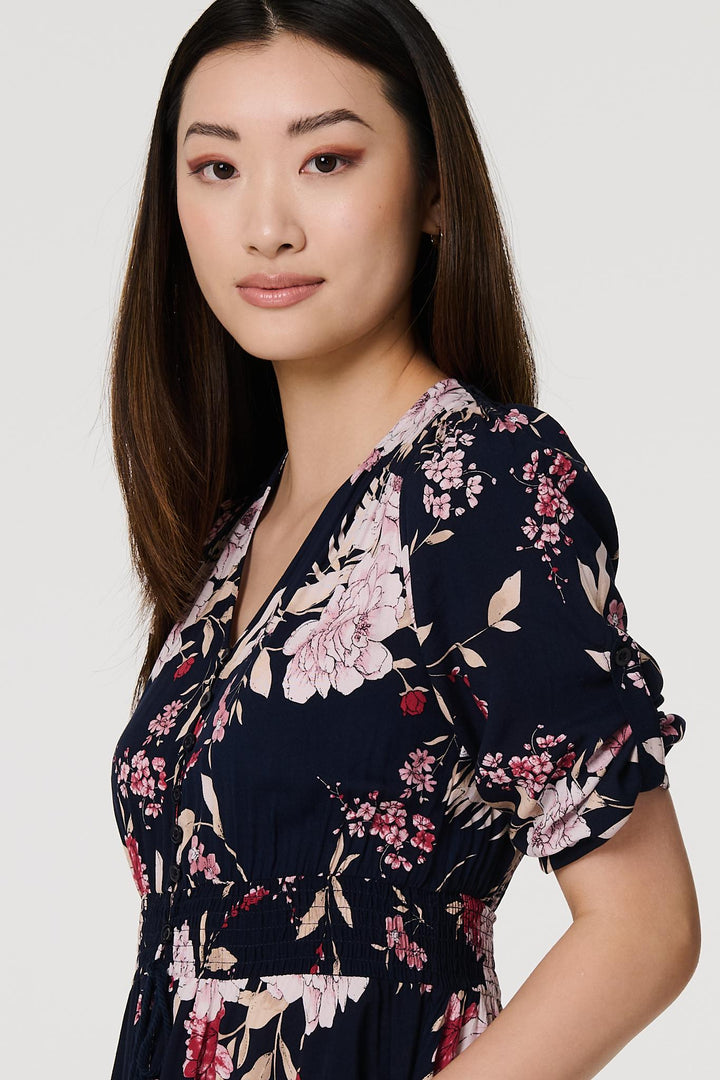 Mia - Floral 3/4 Sleeve A-Line Maxi Dress