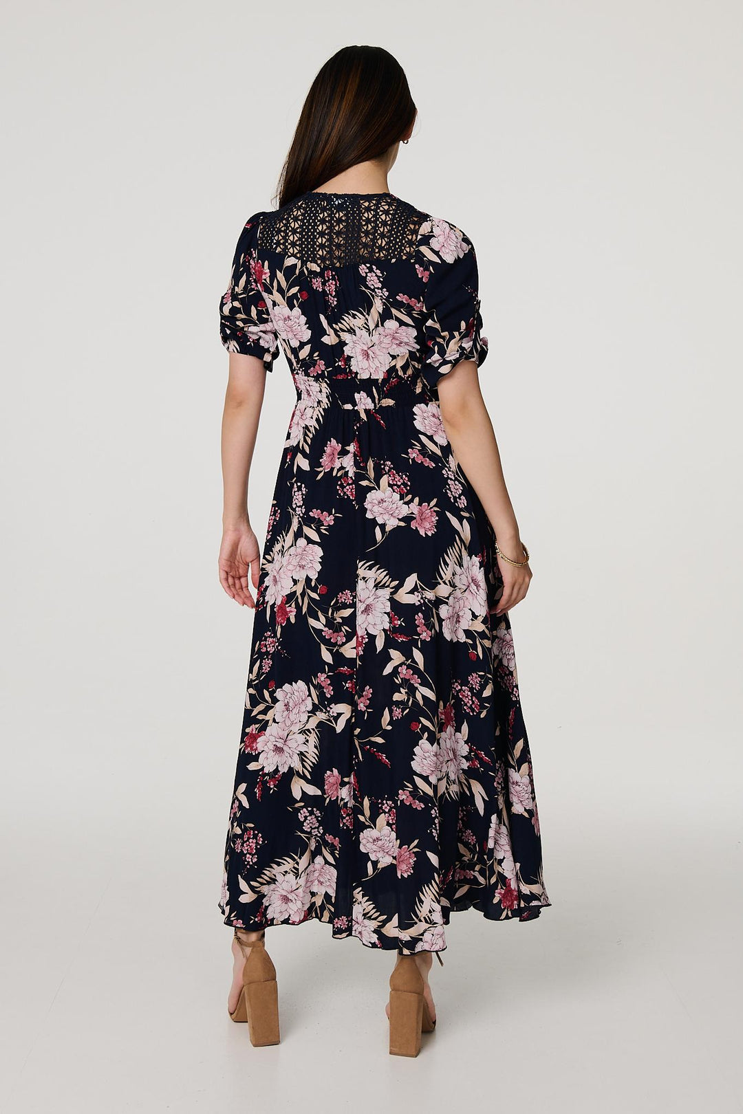 Mia - Floral 3/4 Sleeve A-Line Maxi Dress