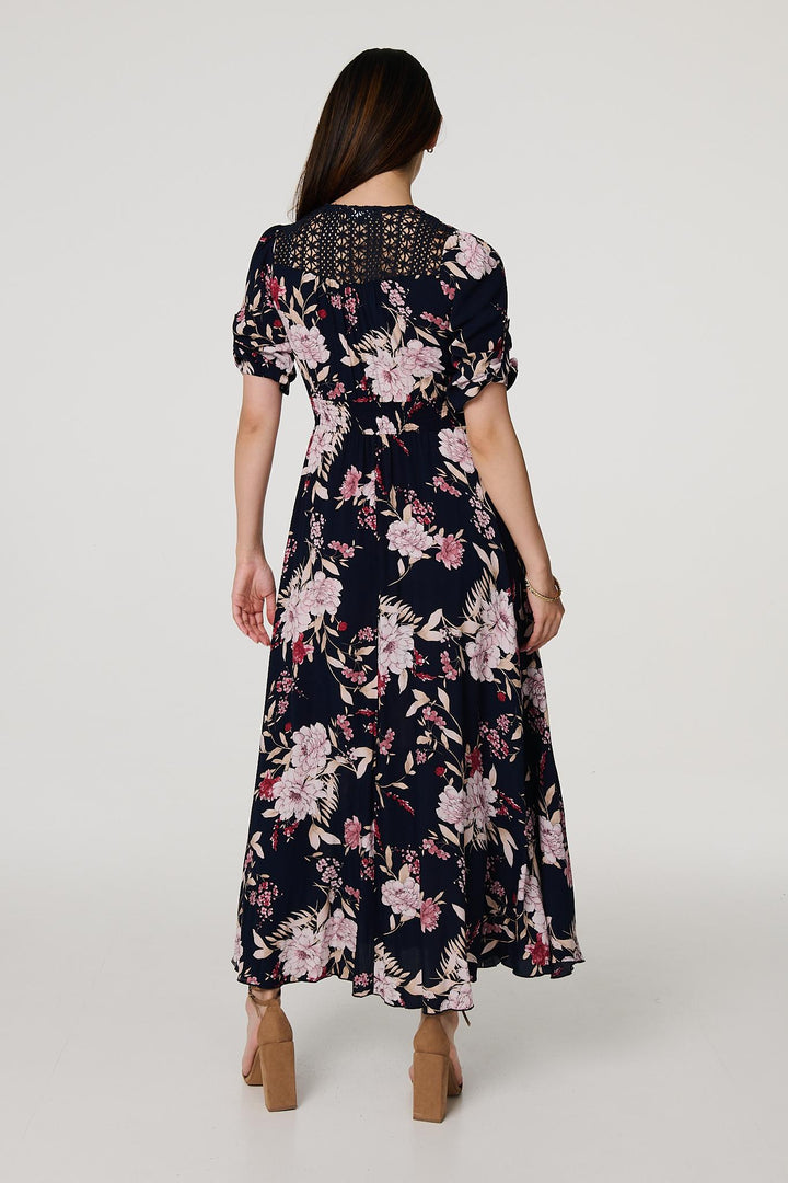 Mia - Floral 3/4 Sleeve A-Line Maxi Dress
