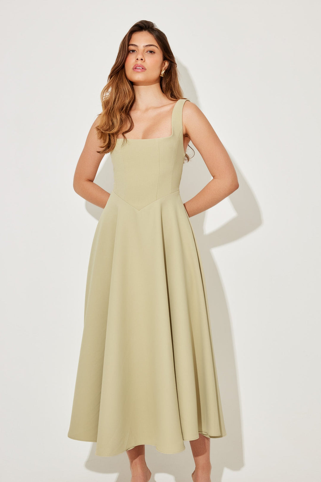 Celina | Elegant Square Neck Midi Dress