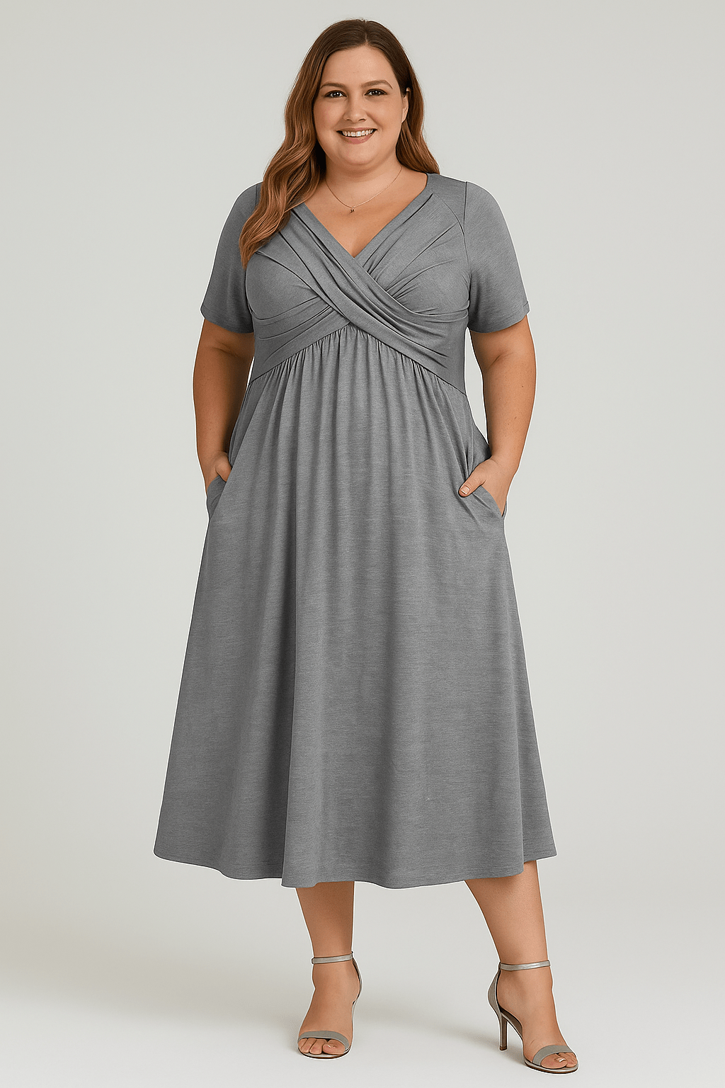 Elsie - Pleated Tummy Covering Midi Dress