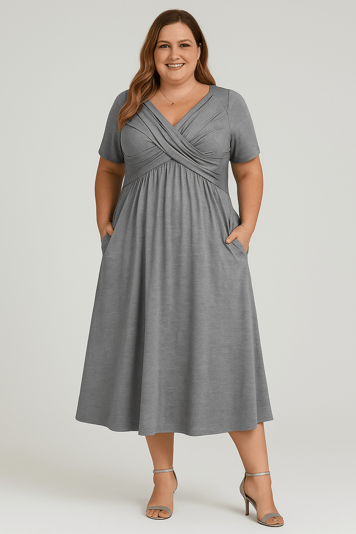 Elsie - Pleated Tummy Covering Midi Dress