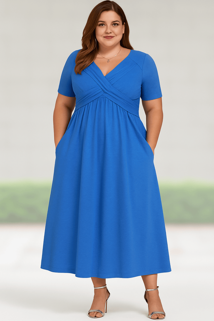 Elsie - Pleated Tummy Covering Midi Dress