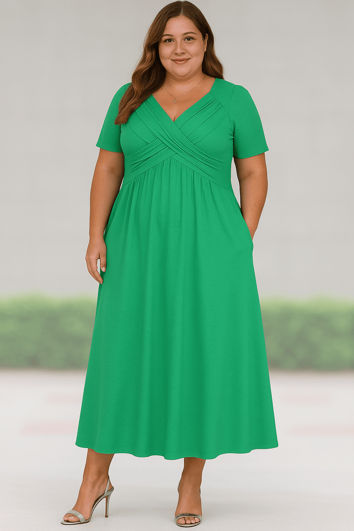 Elsie - Pleated Tummy Covering Midi Dress