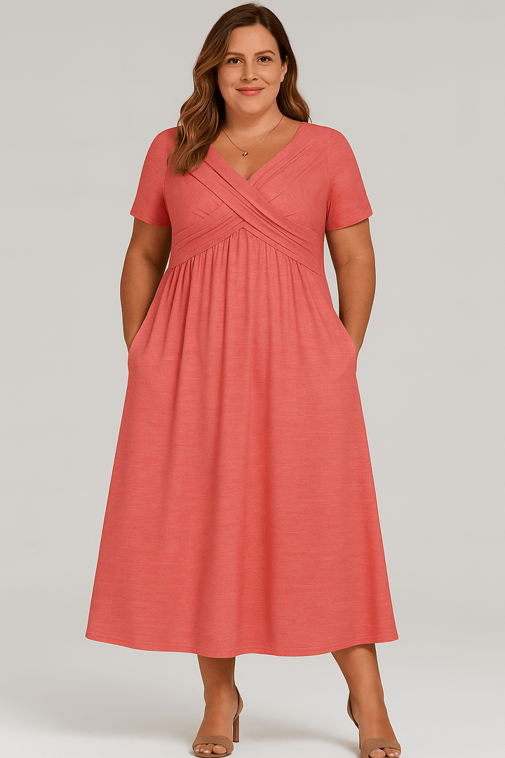 Elsie - Pleated Tummy Covering Midi Dress