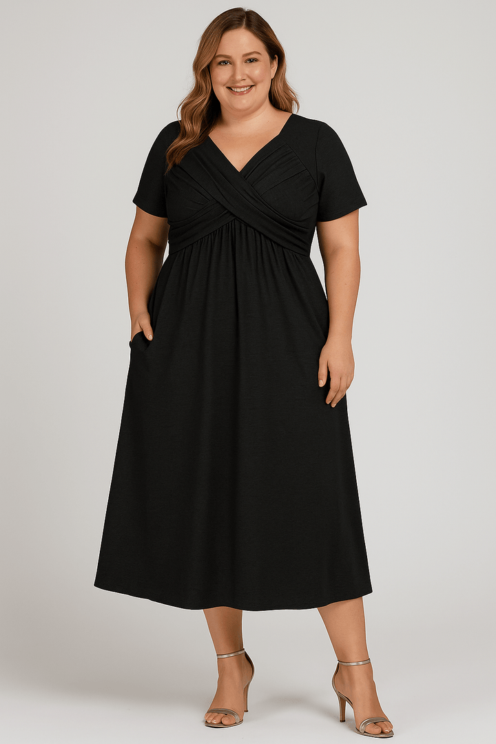 Elsie - Pleated Tummy Covering Midi Dress
