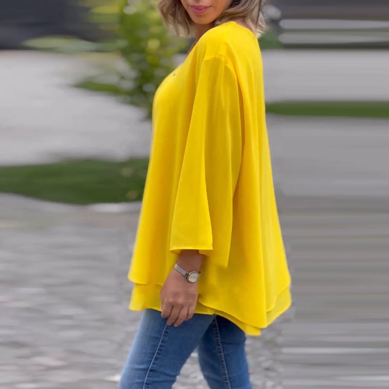 Katie | Chiffon Zipper Top With V-Neck
