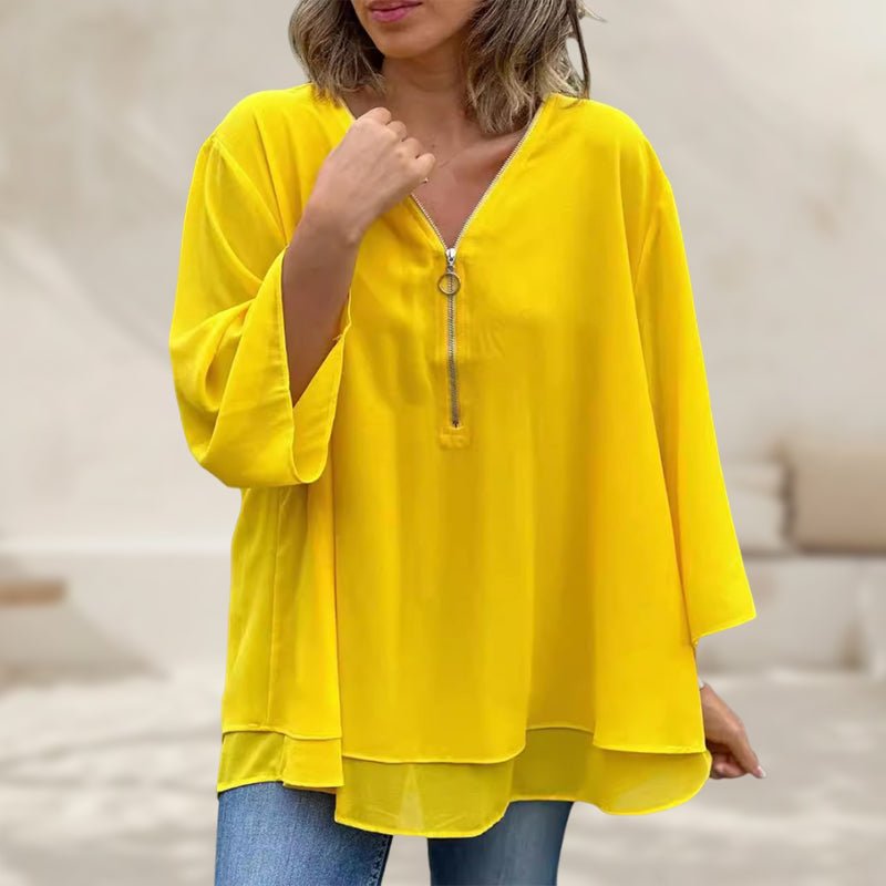 Katie | Chiffon Zipper Top With V-Neck