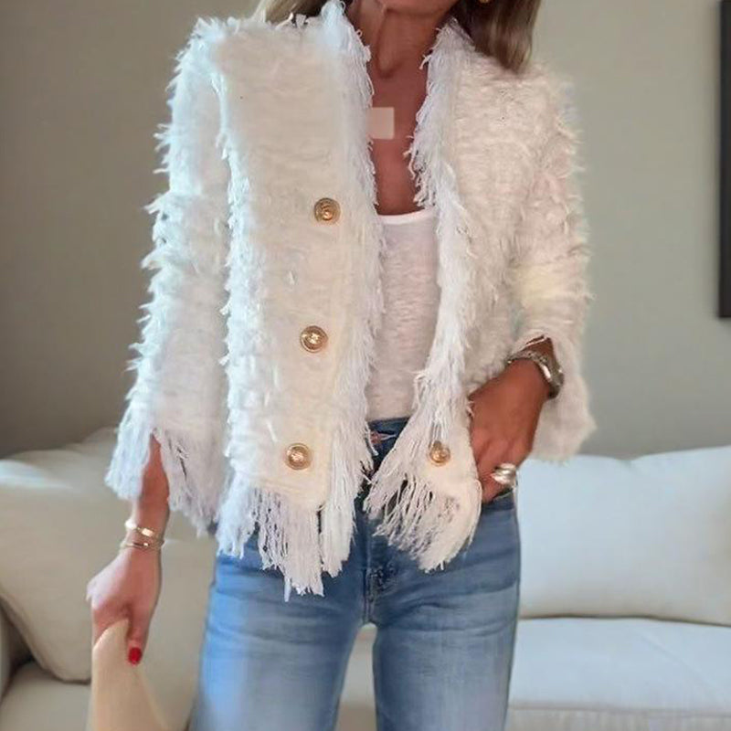 Aria – Women’s Fashion Tassel Button Short Coat