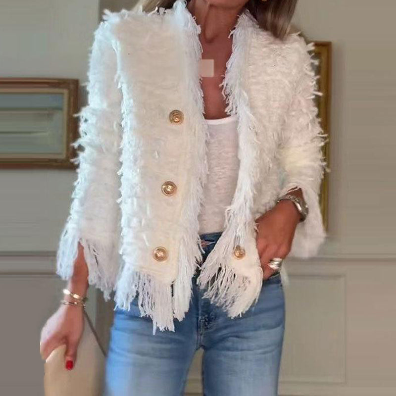 Aria – Women’s Fashion Tassel Button Short Coat